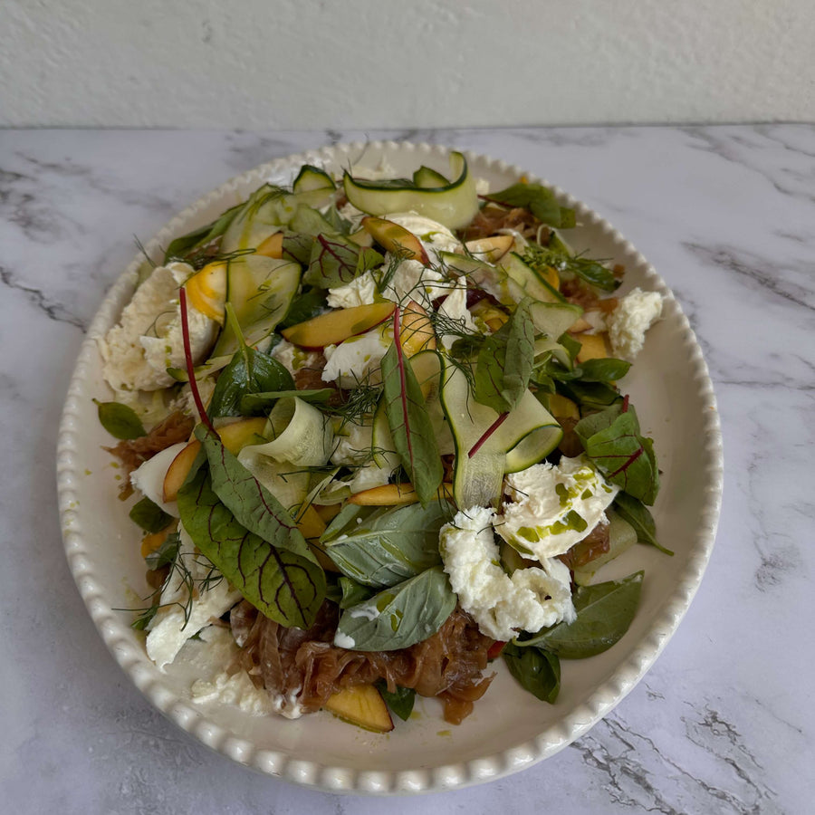 Summer Peach Caramelised Fennel And Burrata Salad